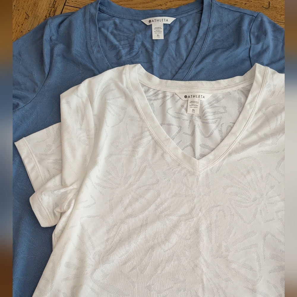 Set Of 2 Athleta Women's White & Smokey Blue V-Neck Tops